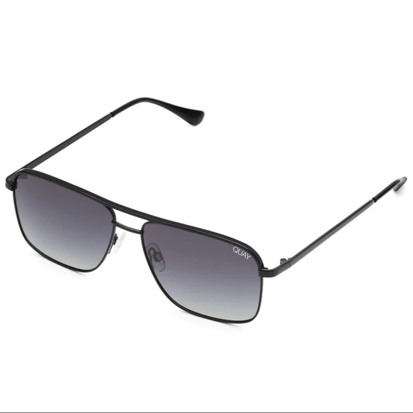 QUAY Poster Boy Sunglasses Polarized Black Aviator Frame Smoke Gradient Lenses - Picture 2 of 4